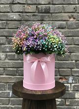 Цветочная композиция из Гипсофила и Розы в шляпной коробке в Новомичуринске