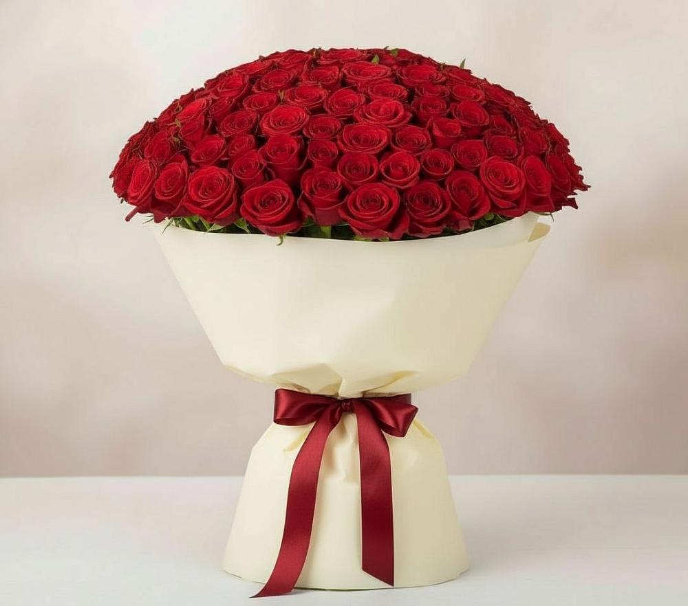 Букет 101 Красная роза Милано в Новомичуринске