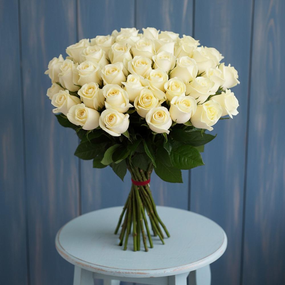 Букет 51 Белая роза Эдлесс Лав в Новомичуринске