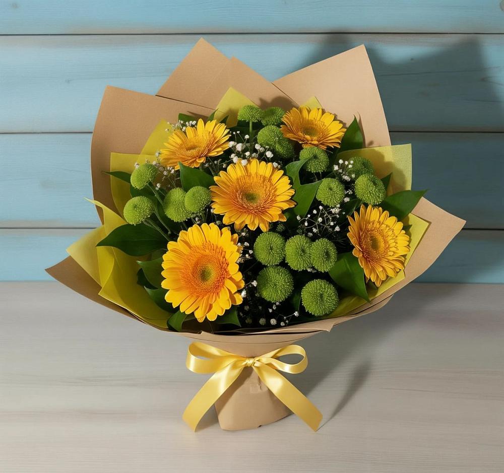 Букет цветов из: Герберы и Хризантемы в Новомичуринске