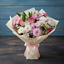 Букет цветов из:  Хризантемы, Альстромерии и Розы в Новомичуринске