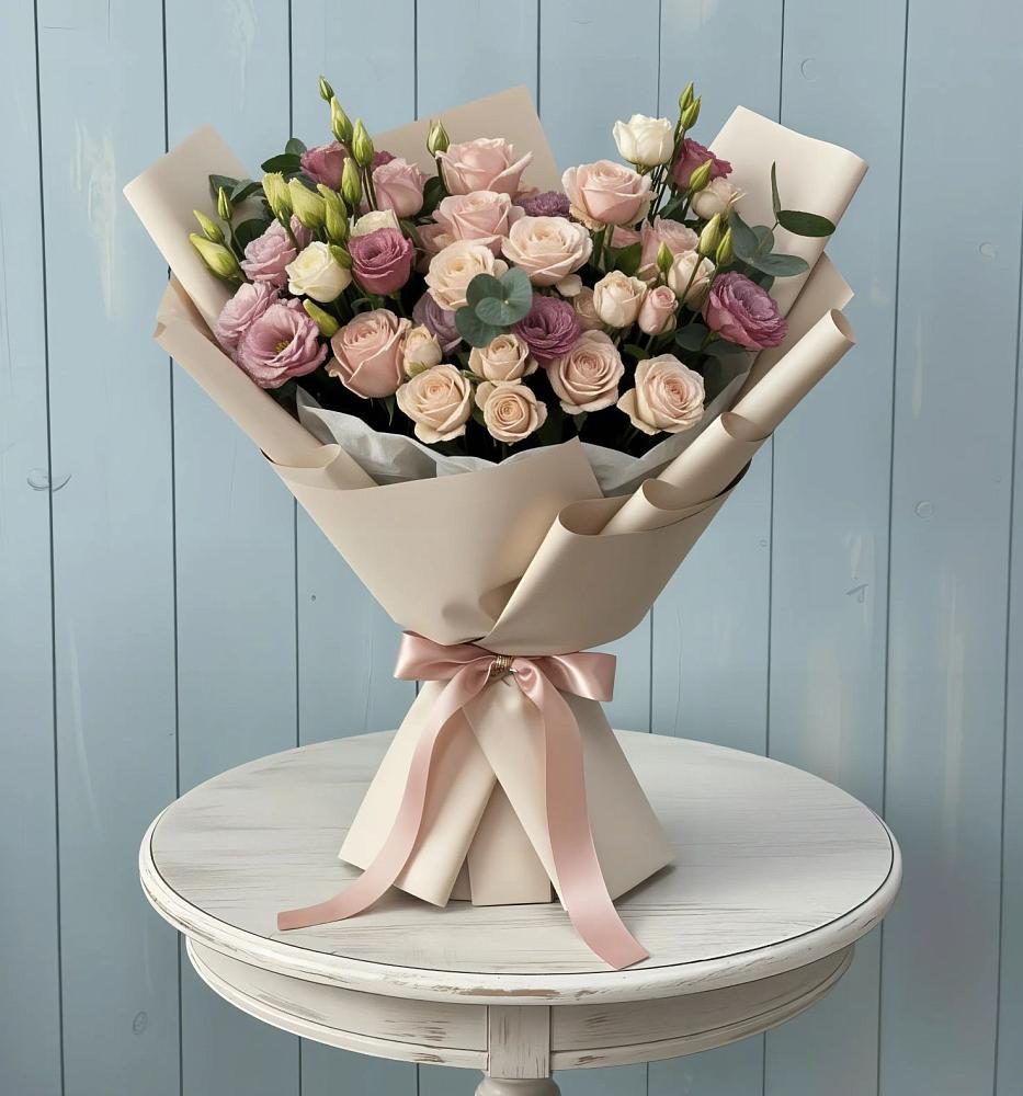 Букет цветов из: Розы и Лизиантусы в Новомичуринске