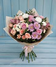 Букет цветов из:  Хризантемы, Розы и Альстромерии в Новомичуринске